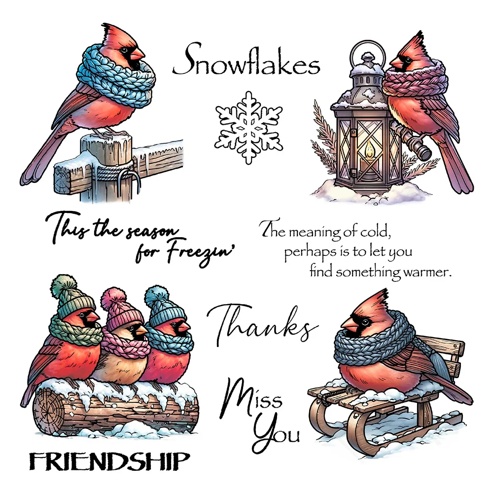 Mangocraft Winter Days Cute Birds In Scarf Clear Stamp DIY Scrapbooking Supplies Silicone Stamp For Card Making Albums Crafts