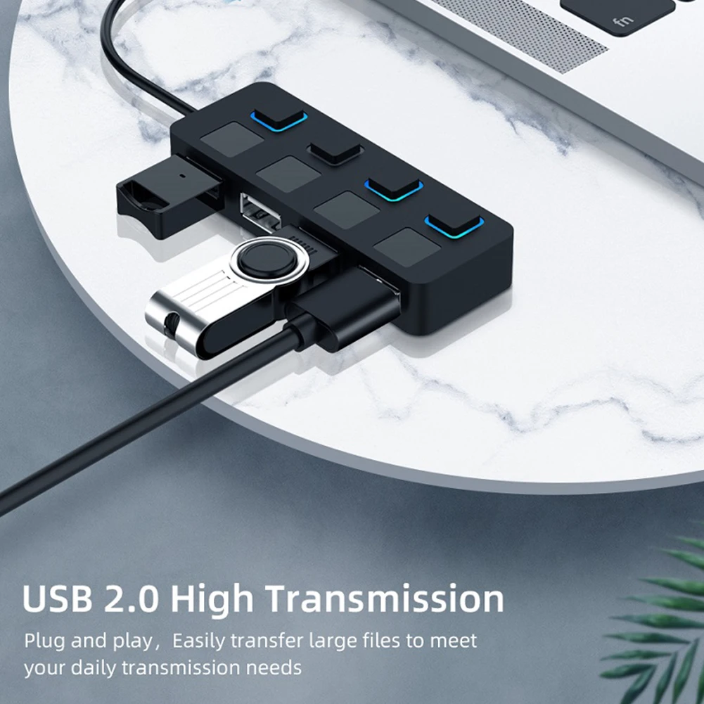 4 منافذ USB 2.0 Hub Splitter متعدد USB محول الطاقة المتوسع التوصيل تشغيل ملحقات الكمبيوتر للكمبيوتر المكتبي المحمول