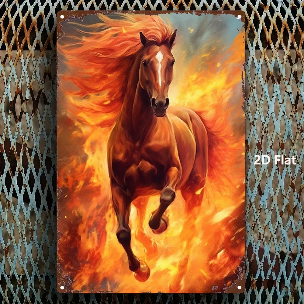 Retro Vivid Flame Horse Aluminum Wall Art 8x12 Inch Waterproof Durable Decor For Home Bar Bedroom Dining Room Kit