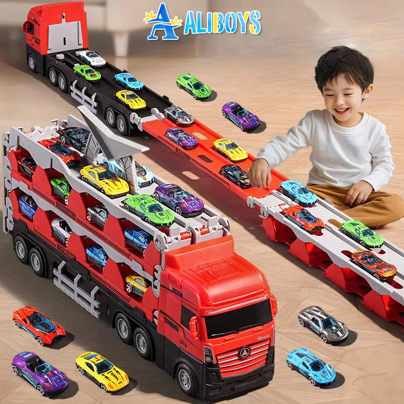 

Deformation Ejection Truck Folding Track Inertial Alloy Transport Car Racing Vehicle Model Storage Competitive Toy Children Gift