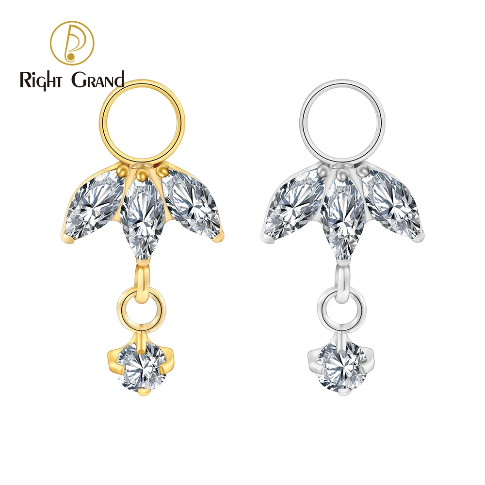 Right Grand Pingente para Piercing de Argola em Titânio ASTM F136 com Zircônia Cúbica (CZ) em Lapidação Marquise Tripla – Para Hélice, Cartilagem ou Lóbulo – Estilo "Curated Ear"