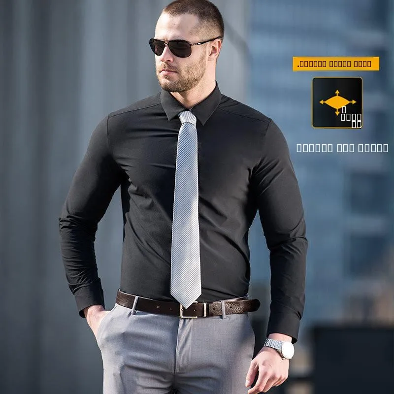 

Men's Four-sided Elastic irt Long Sve Anti-wrinkle Breathable Moisture-ng Cotton Casual ort-sved Button-up