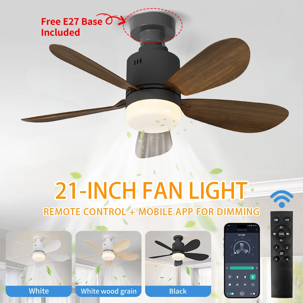 

E27 Socket Light Bulb Small Ceiling Fan Light, Detachable, Multifunctional, Remote Control Living Room and Bedroom Ceiling Fans