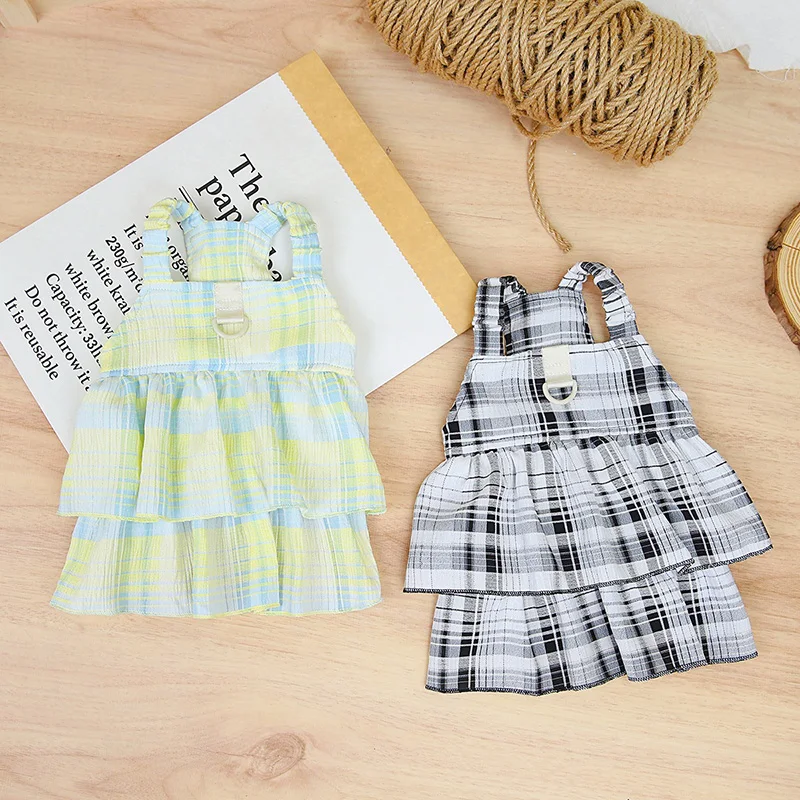 

Pet Cake Skirt Korean Version Of Dog Dress Teddy Plaid Suspender Vest Puppy Summer Cool Comfort Princess Skirt