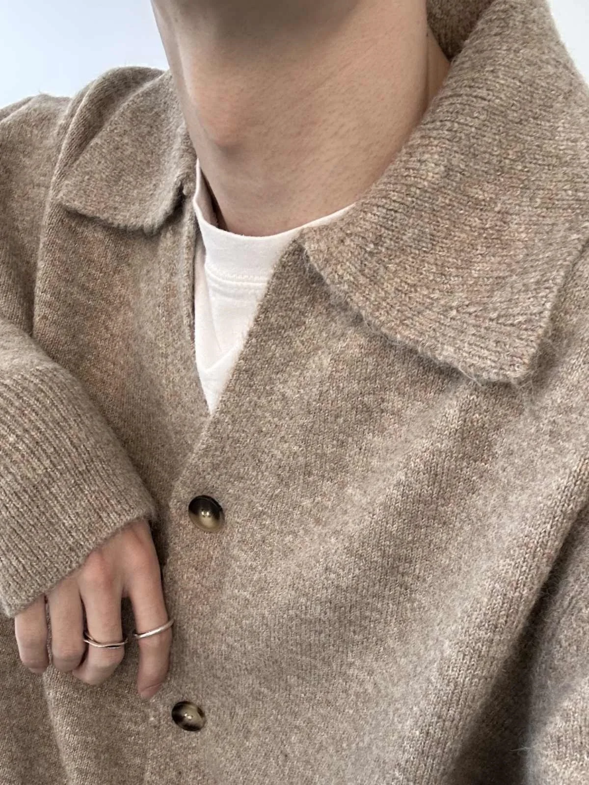 

Retro American Sle Knitted Cardigan Sweater Fluffy Warm Practical Faionable Winter Youth Casual Long Sve Collar up