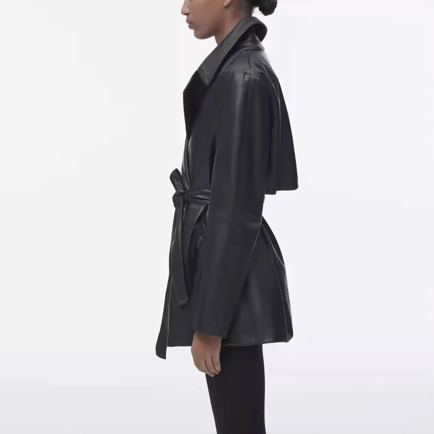 

Ele Faionable Women's Leather Jaet Sli ort Windbreaker Autumn Winter Outerwear Slim Fit Long Sve Suit Collar