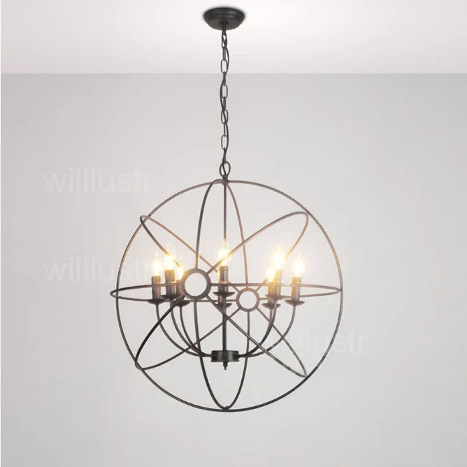 Vintage Pendant Lamp FOUCAULT'S ORB RUSTIC IRON Loft Gyro Diameter 50cm 65cm 80cm Ceiling Chandelier Suspension Hanging Light