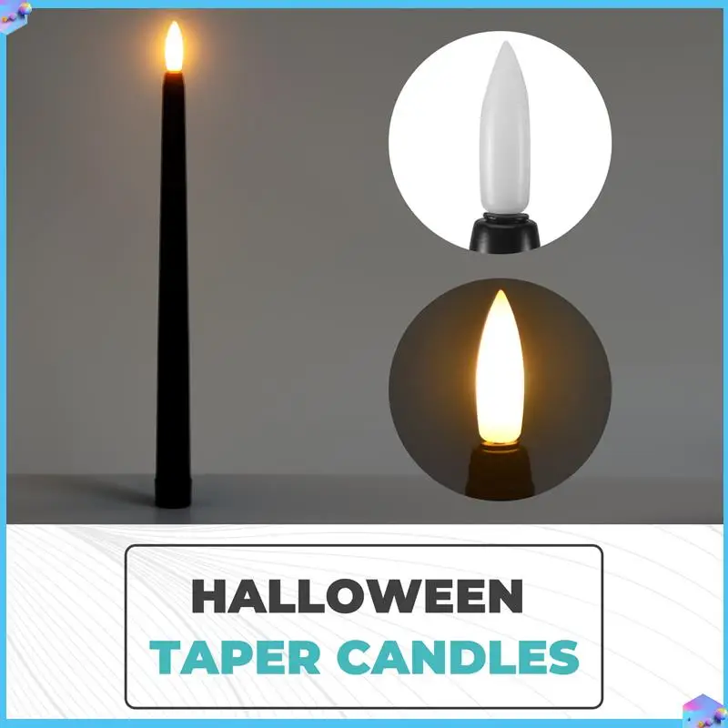 

A43T Pack Of 6 Remote Halloween Taper Candles,Black Color Flameless Fake Pillar Candles,Battery Candles With Contain