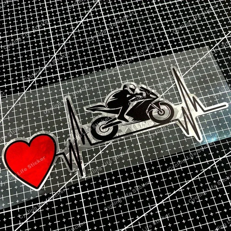 1 Stück cooler Motorrad-Herzschlag-Aufkleber – einzigartiges Moto-Themen-Design für die Personalisierung von Gegenständen – wasserdicht und langlebig