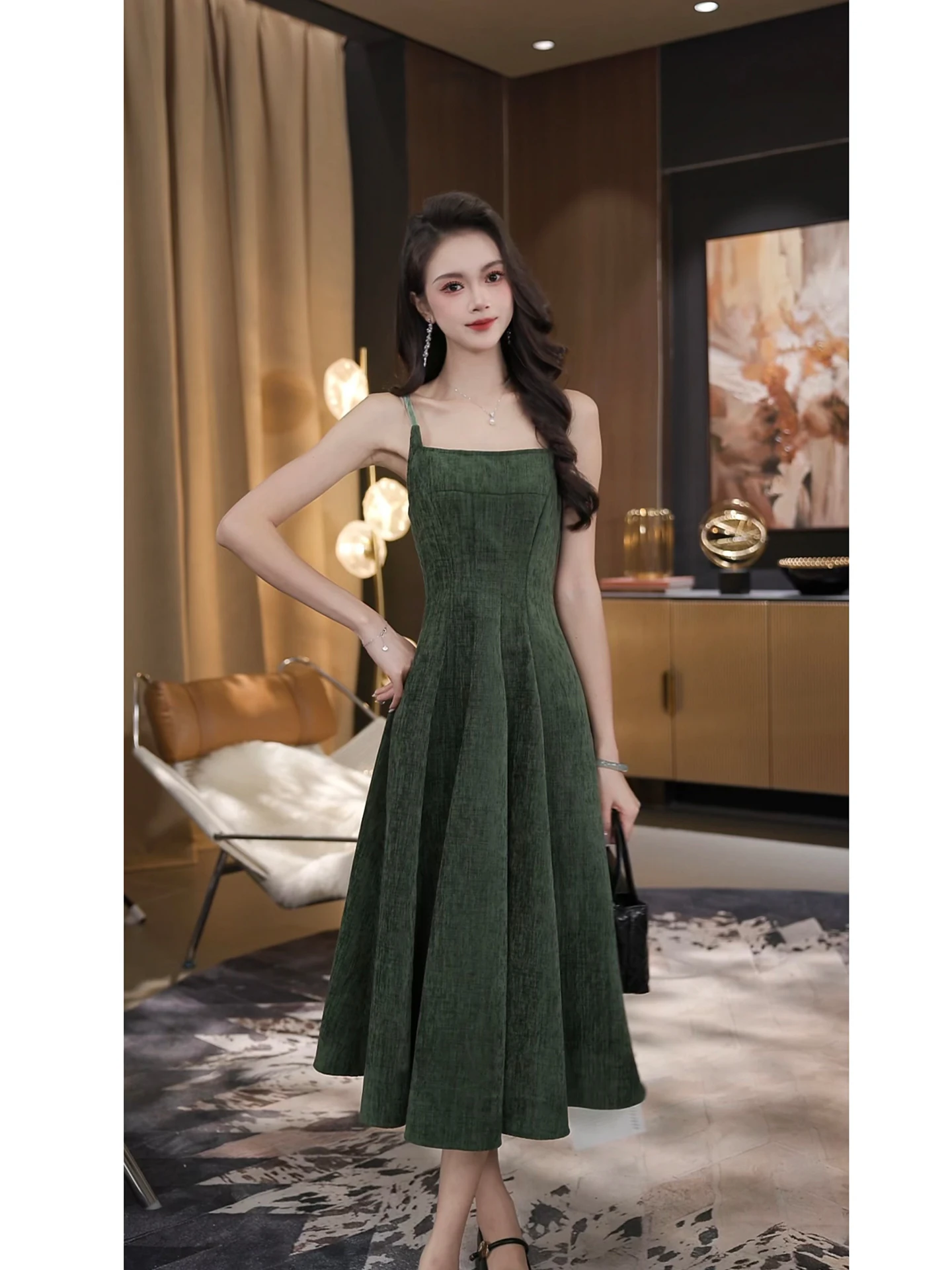 

Женское платье миди с поясом в стиле ретро, с завышенной талией, А-силуэт, из полиэстера, без эластана, комфортное, для повседневной носки