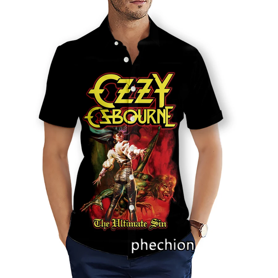 phechion Mens Short Sleeve Beach Shirts Ozzy Osbourne 3D Print Casual Shirts Fashion Streetwear Men Tops X225