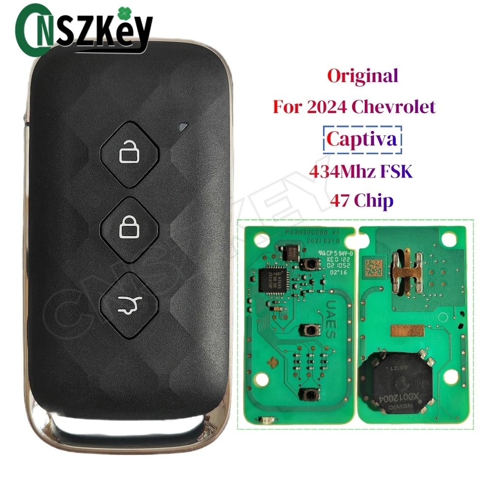 CNSZKEY Original For Chevrolet Captiva 2024 Original Smart Remote Key FOB 434Mhz 47 Chip 3 Buttons Keyless Go