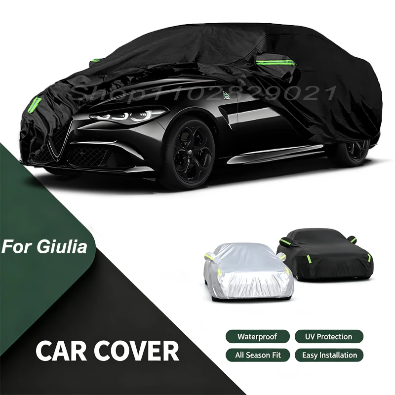 Full Car Cover For Alfa Romeo Giulia All Weather Outdoor Snow Sun UV Dustproof with Reflective Strips Wind Straps