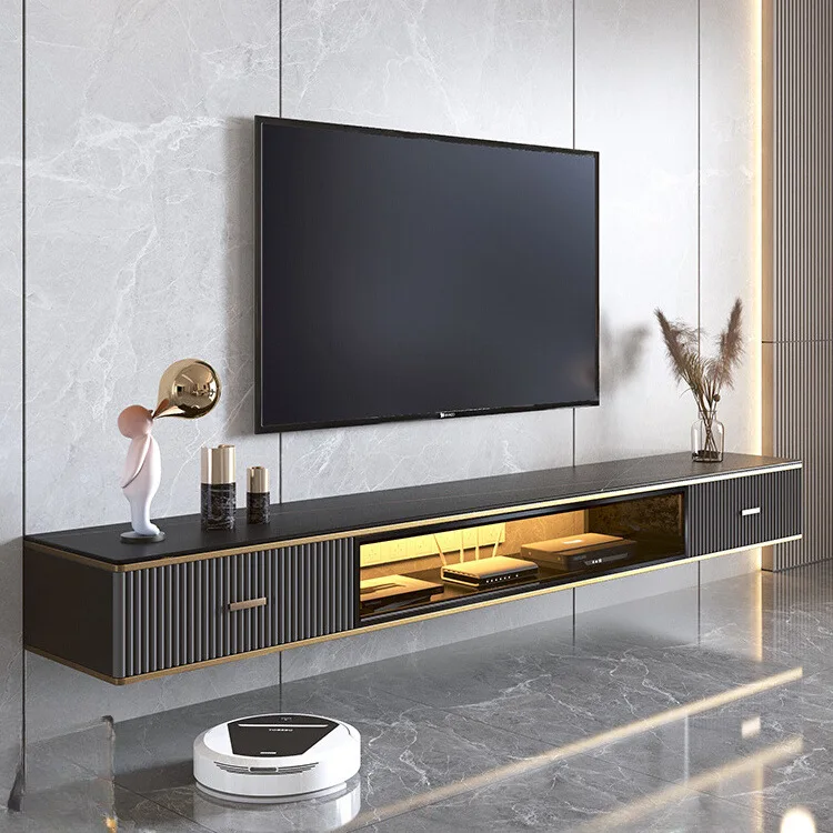 Wall-mounted TV cabinet rock slab suspended wall-mounted TV cabinet coffee table combination small apartment hanging