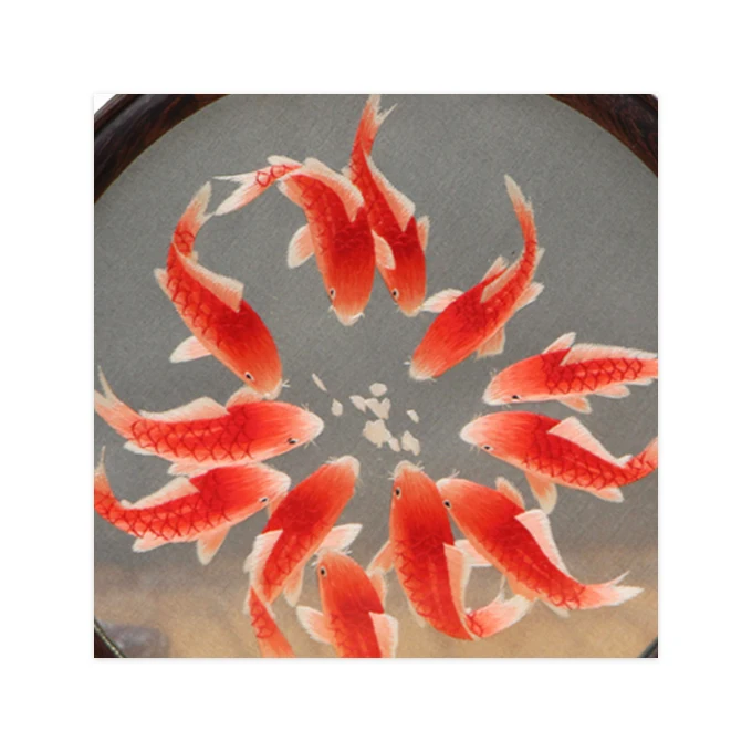 Shu Embroidery Goldfish Koi Pictures White With Brown Ornaments Intangible Cultural Heritage