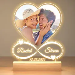 Custom Acrylic Heart Picture Frame with Photo Personalized Anniversary Couples Gift Custom Acrylic Plaque with Night Light