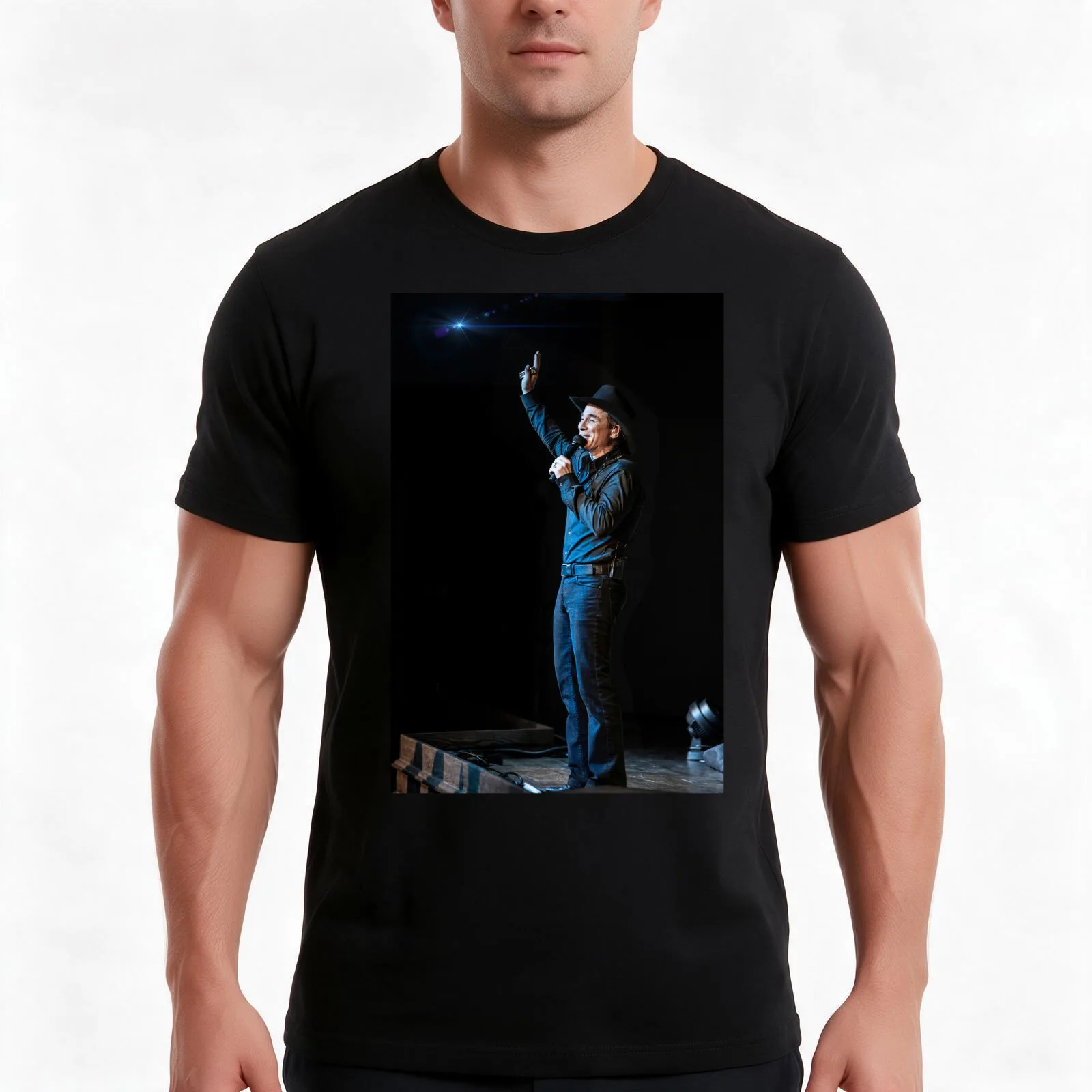 Clint Black T-Shirt, Summer Casual Cotton Tee, Oversized Streetwear Tops, Vintage Graphic Print, Loose Fit Short Sleeve