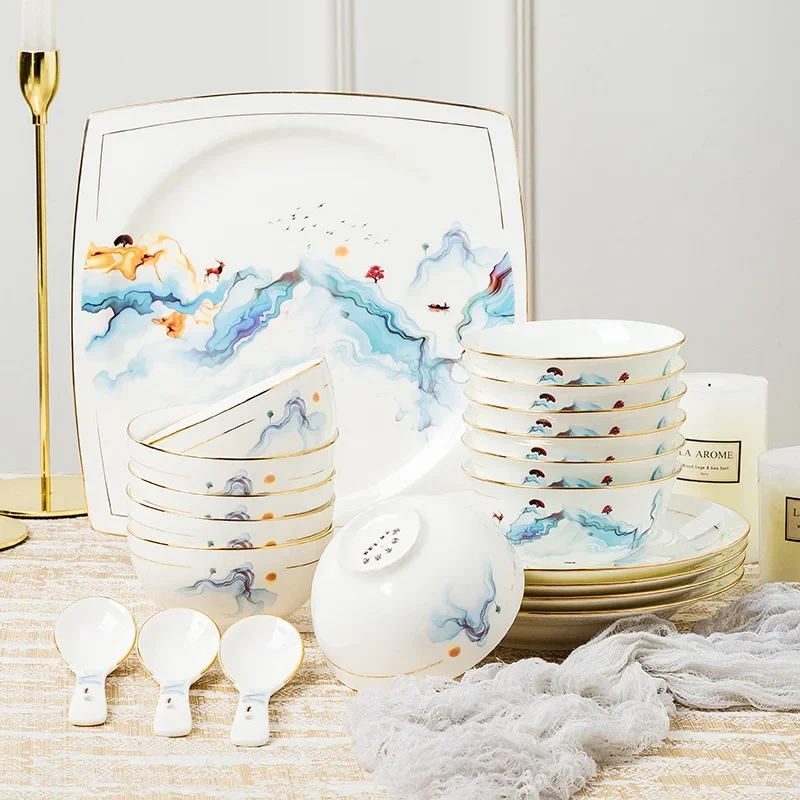 Jingdezhen fashionable new tableware set, porcelain set and domestic gift plate