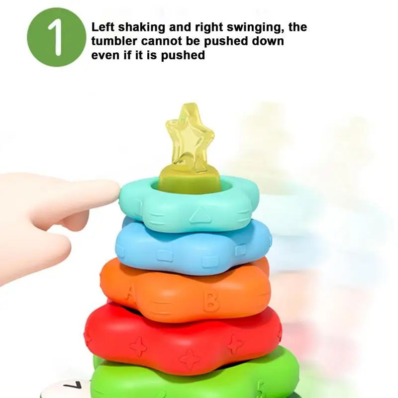 Rainbow Stacking Rings Tower Toys Frog Tower with Hand Rattle Sensory Toys for Kids Early Educational Learning supplies