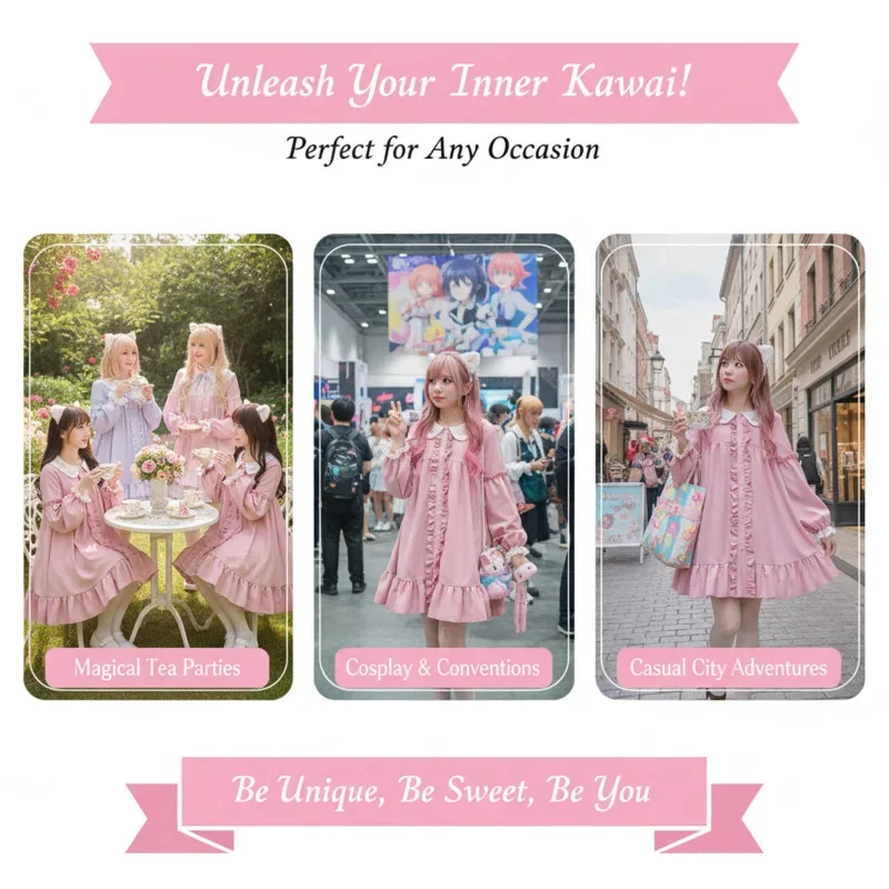 

Princess Lolita Dresses Starry Sky Japan Chiffon Long Sleeve Puff Dresses Kawaii Star Print Outfit Girl Cute Elegant Skirt New