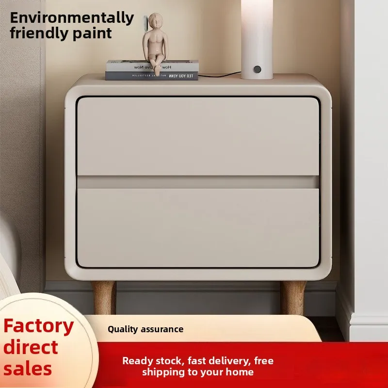 طاولة بجانب السرير مصنوعة من الخشب الصلب المطلي لغرفة النوم وخزانة تخزين صغيرة بجانب السرير #2