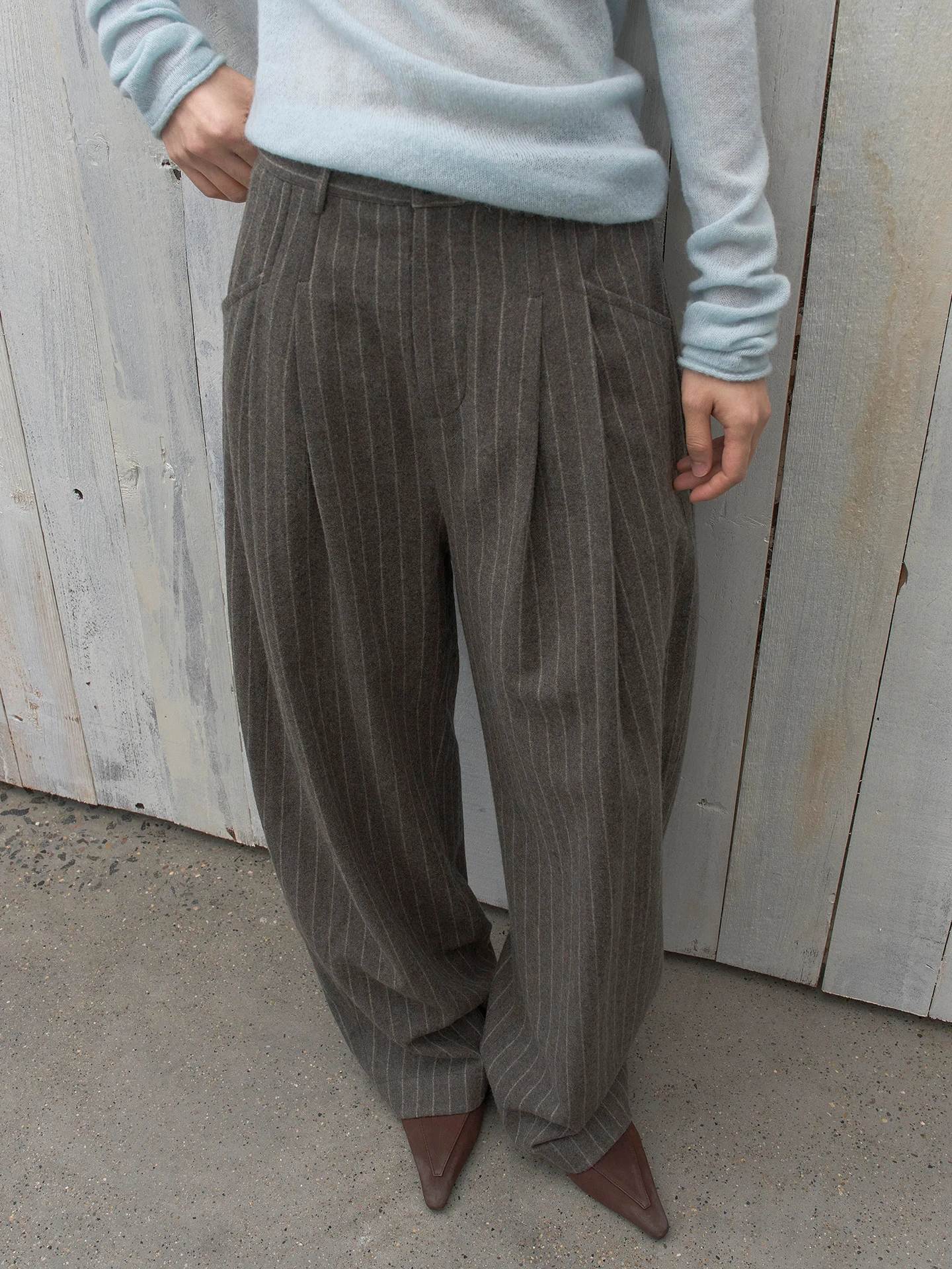 

Брюки Urelax Briti Old Money Heavyweight из шелковой шерсти с винтажным полосатым узором, круглым вырезом и вырезом-морковкой, женские деловые брюки-костюмные брюки