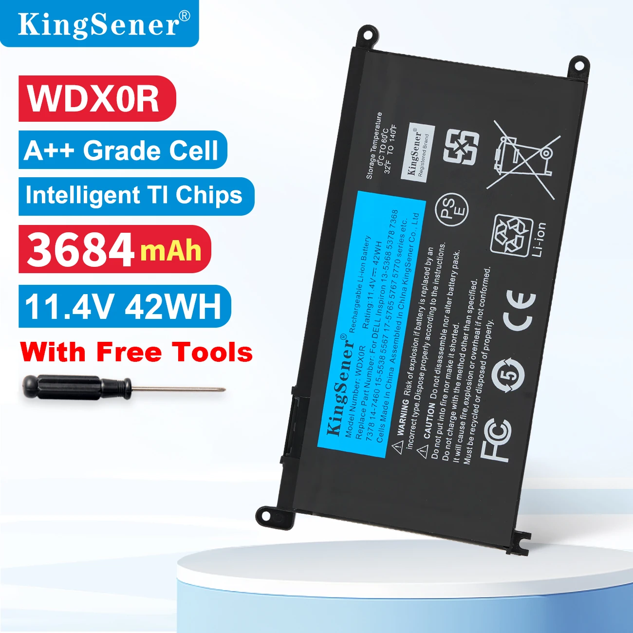 KingSener WDXOR Laptop Battery For DELL Inspiron 13 5379 5378 7368 14 -7560 7460 5567 5770 14-5468 14-5471 14-3480 3180 WDX0R
