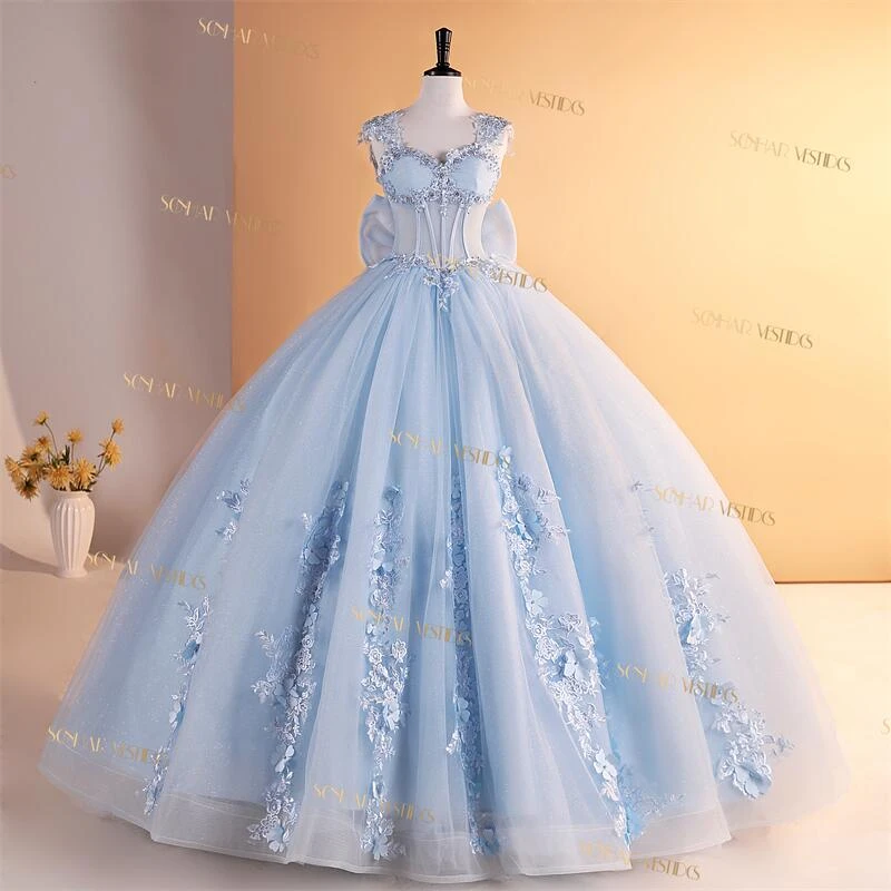 Cheap 15 Quinceanera Dresses Ball Gown Glitter Party Dress With Bow Tie Formal 15 Year Old Dress Prom Dress Customized 2026