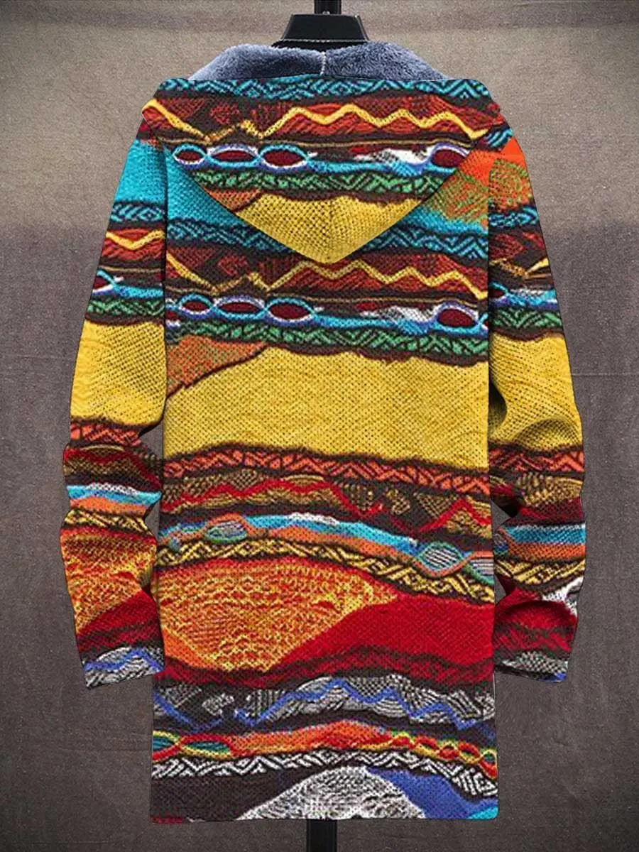 Unisex Retro Art Pattern 3D Printed Men's Plush Thick Long-Sleeved Sweater Cardigan Coat Winter Casual Warm zipper jacket HRD05