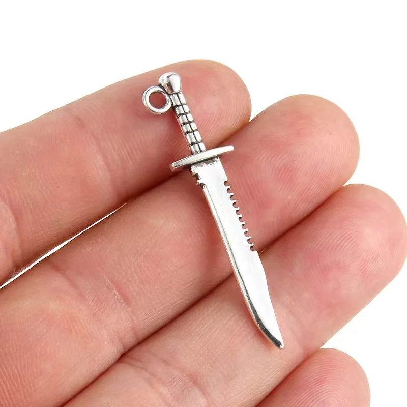 12pcs Charms Sword Dagger 43x10mm Tibetan Bronze Silver Color Pendants Antique Jewelry Making DIY Handmade Craft