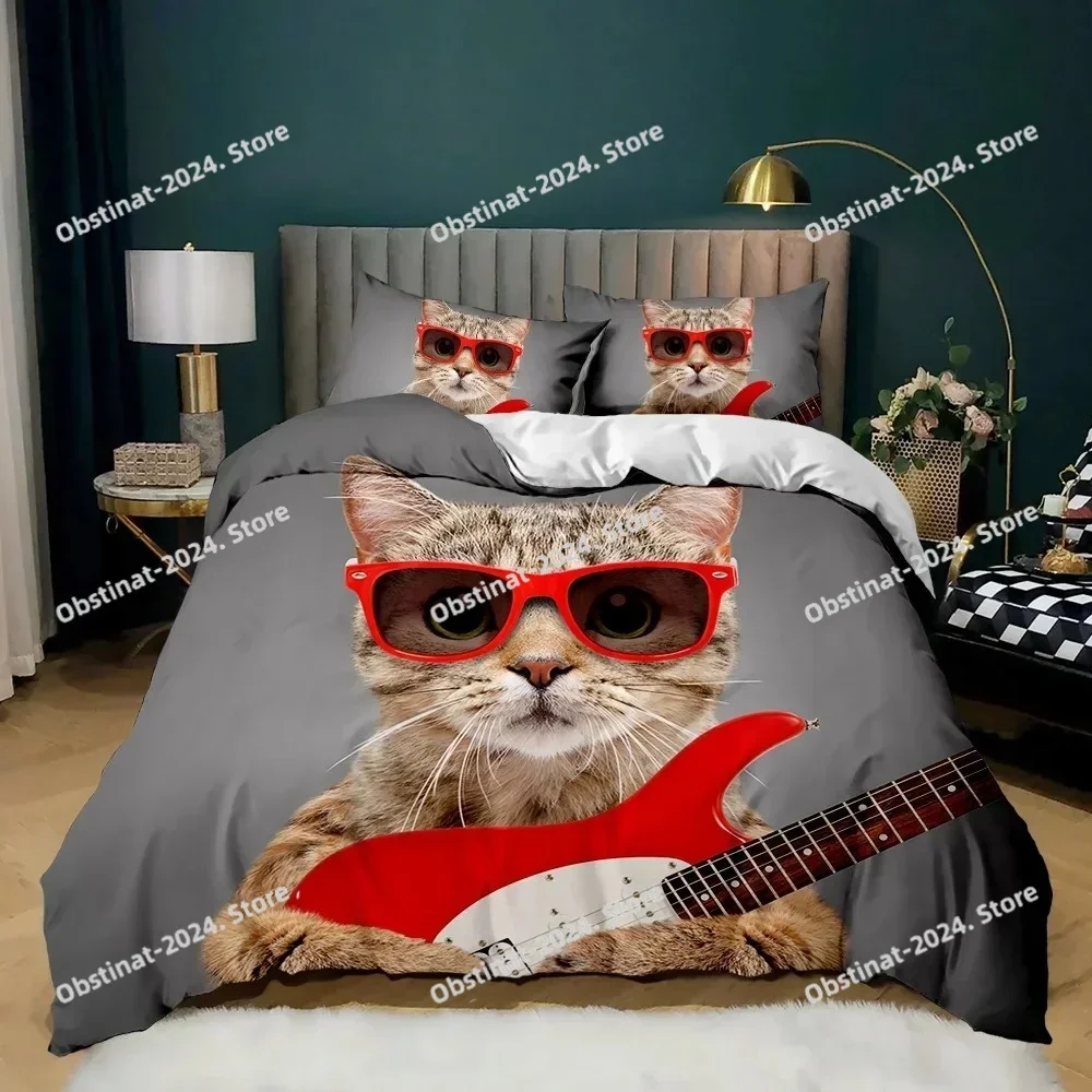 

Cats Duvet Cover Set Twin for Girl Chic Cute Cat Pattern Bedding Set 3D Cat Comforter Cover Animal Polyester Quilt Cover