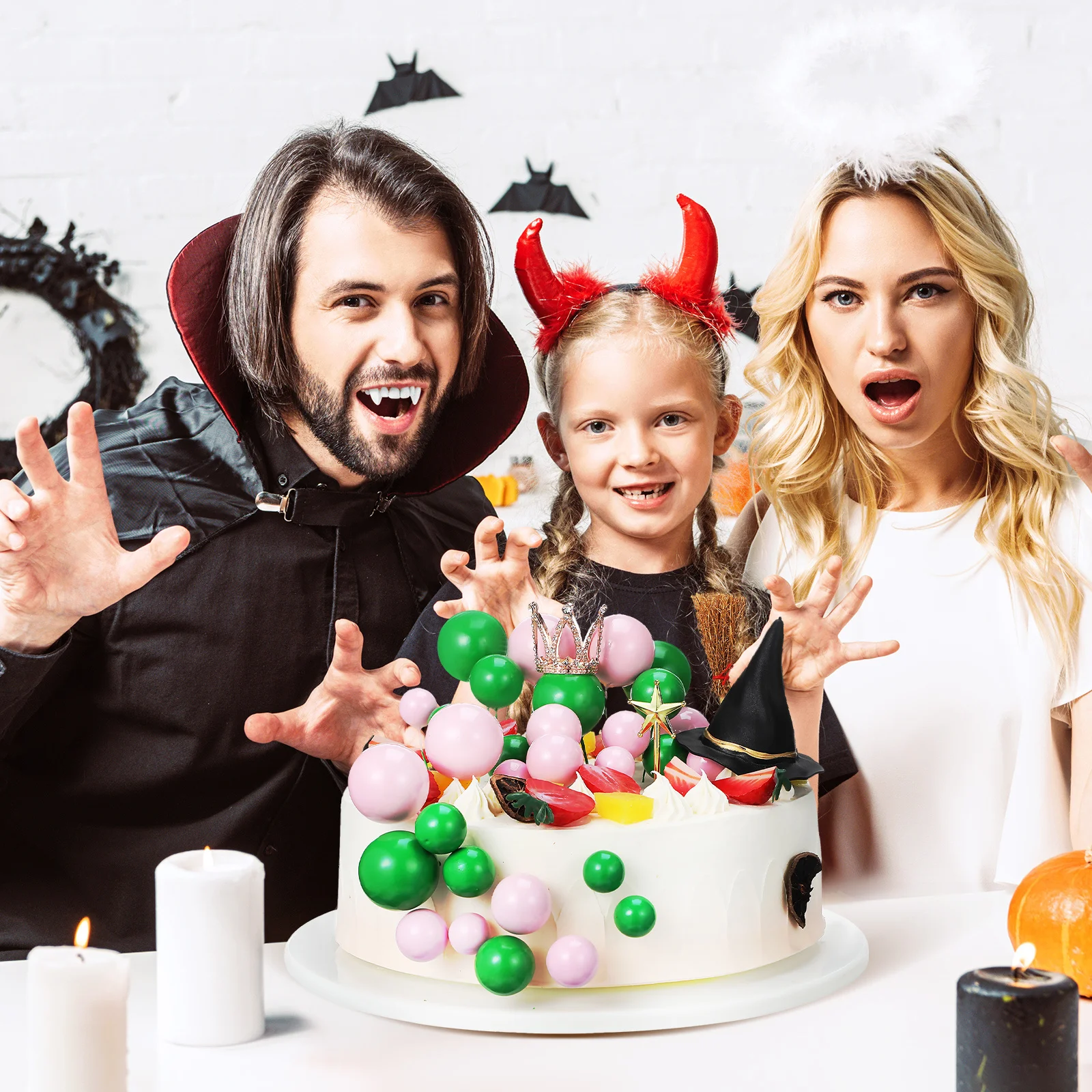 

44Pcs Witch Themed Wicked Cake Toppers Crown Hat Broom Star Wand Mini Balls Party Supplies Halloween Wicked Cake Decorations Kit