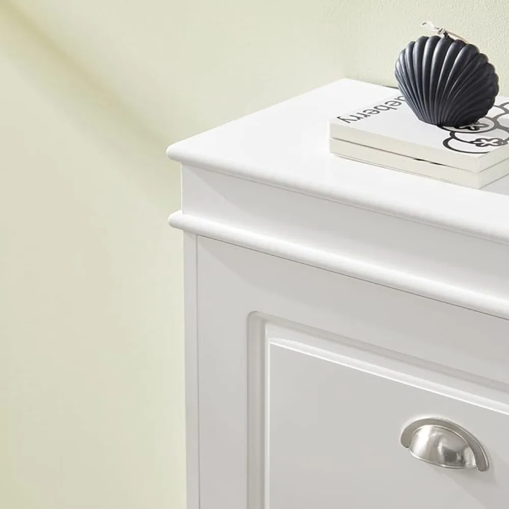 Haotian FSR94-W, White Shoe Cabinet with 3 Flip Drawers, Freestanding Shoe Rack, Shoe Rack with Hidden Drawer