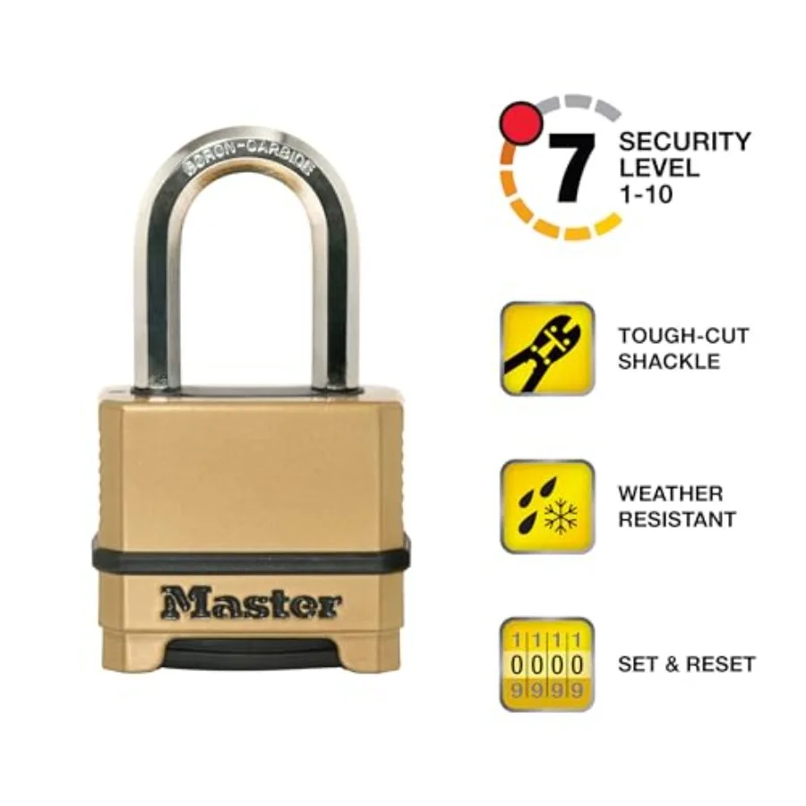Combation Lock, Heavy Duty Weatherproof Padlock, Resettable for Outdoor Use, Brass Fish, M75DLF