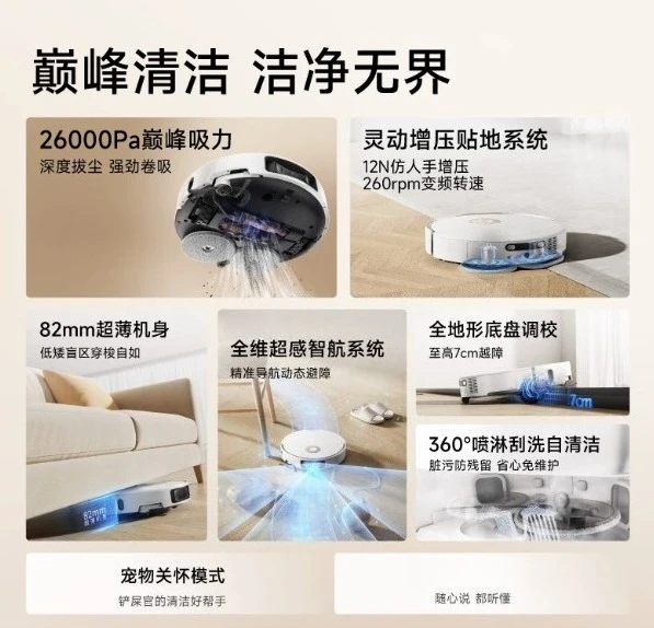 Robot Vacuum Mop 13000Pa Suction 140°F Hot Water Auto Wash Dry Dual Spinning Extendable Mop Smart Home Cleaning Processing Unit