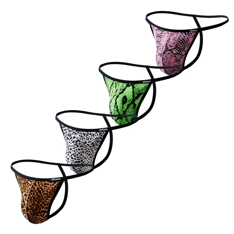 

4PCS/Lot G-string Panties Ice Silk Gay Mens Underwear Bikini Briefs Sexy Panties Jockstrap Leopard Panochas Pantys Lingerie