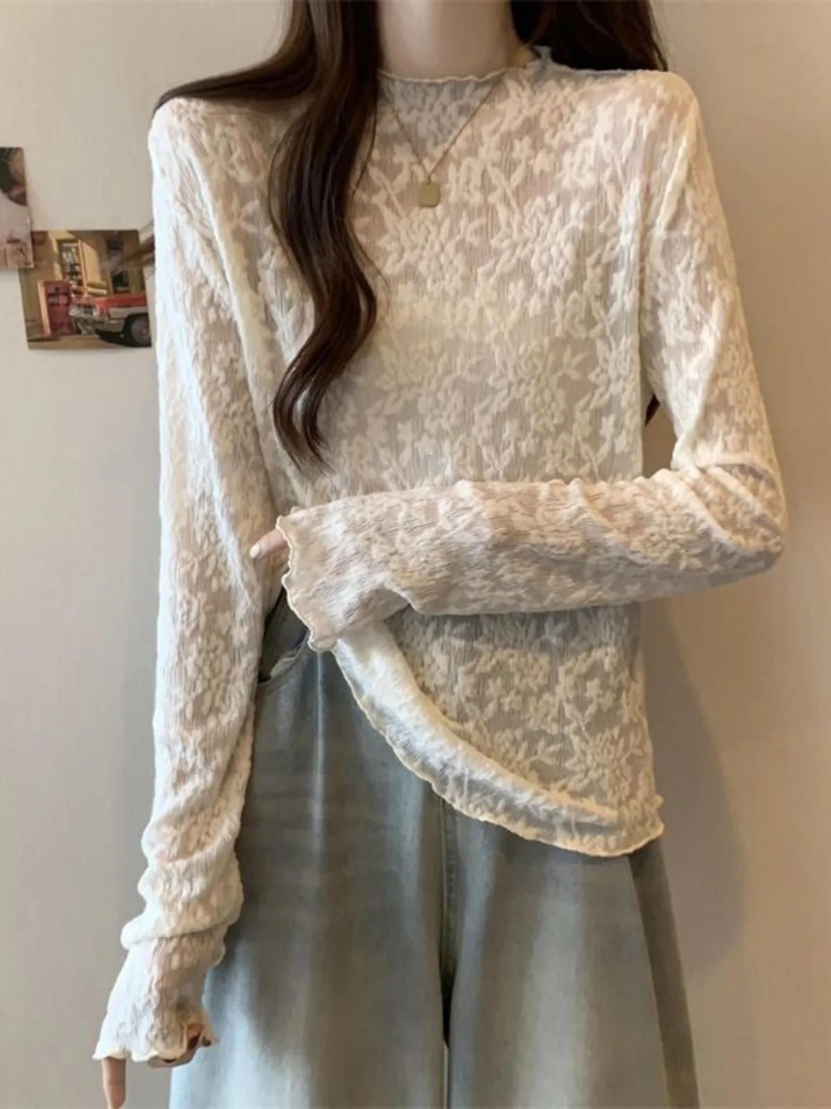 

plus Size Lace irt Women's Autumn Me fling High Collar Base irt Slim Long Sve Faionable Inner Wear Top Conceal ...