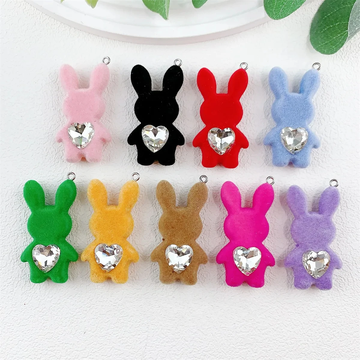 

20Pcs 3D Flocking Cute Love Crystal Rabbit Resin Charms Cartoon Pendant For Keychain Earring Necklace DIY Crafts Jewelry Make