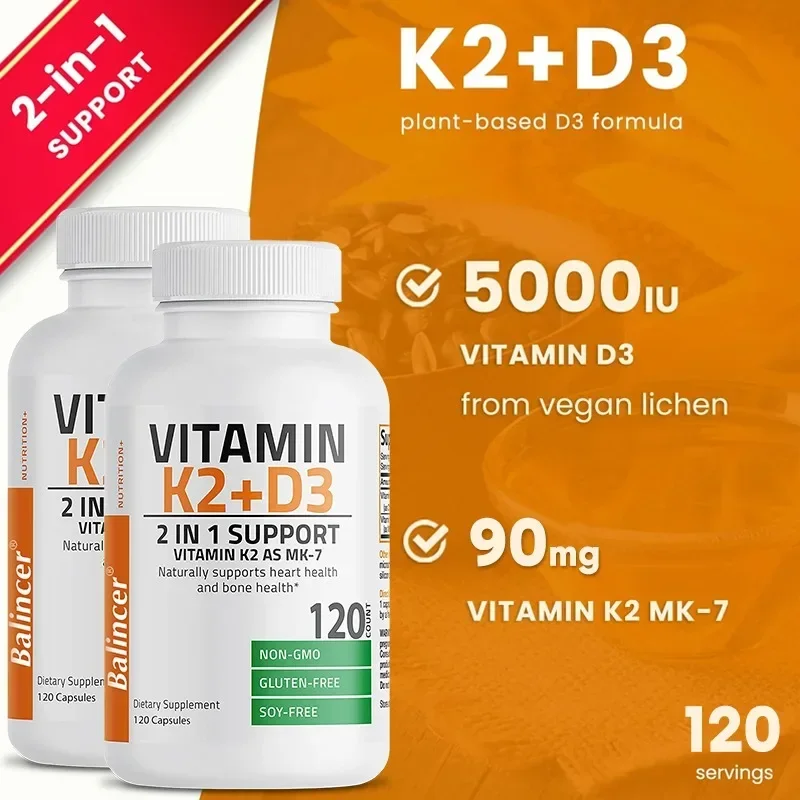 Organische vitamine K2 (MK-7) 900 mg +D3 5000 IE 2-in-1 ondersteuningssupplement - Efficiënte absorptie - Algemene immuniteitsgezondheid