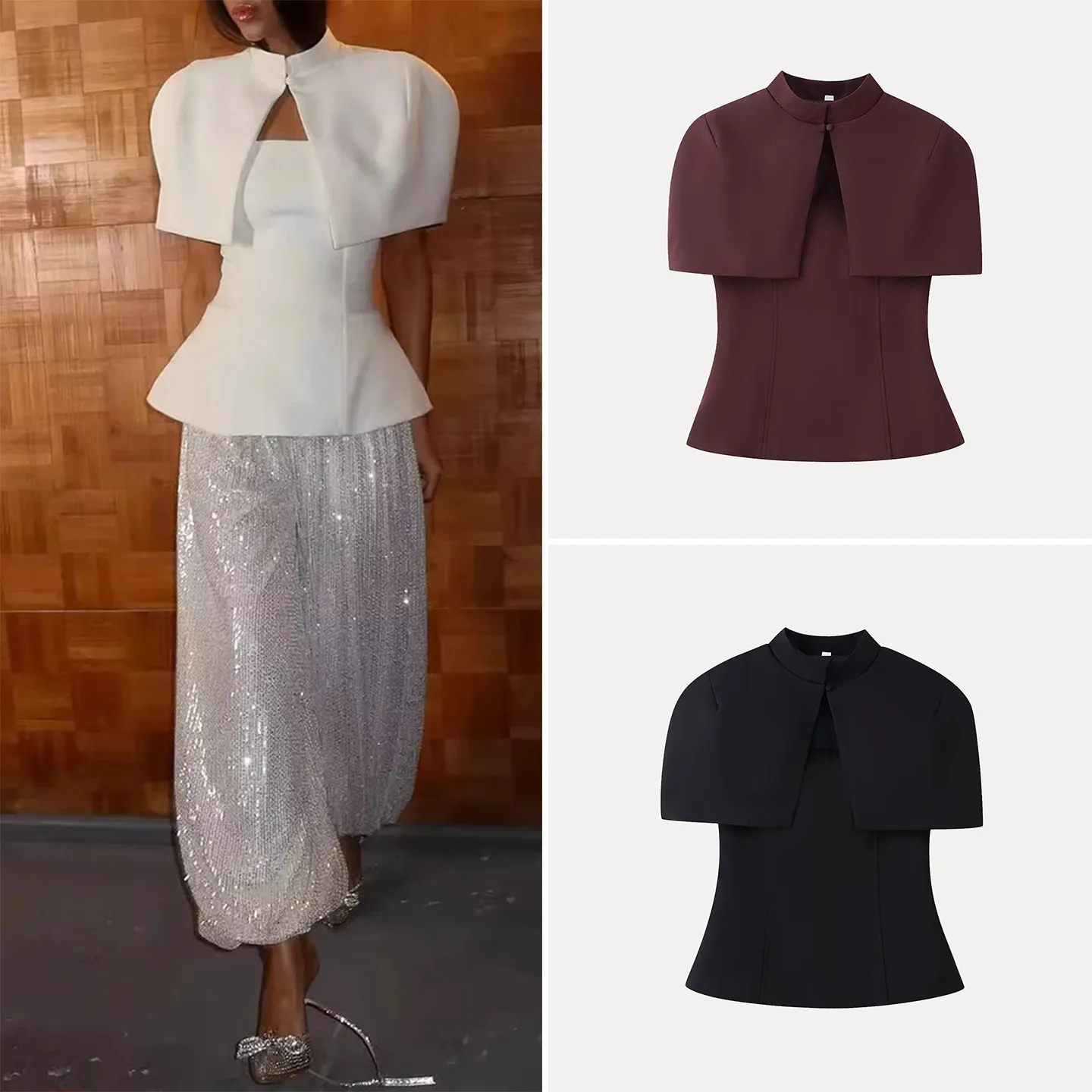 

Модный трехцветный комплект для подружек невесты: женский приталенный костюм-двойка с шалью и топом-бюстье для весны 2026 года, бренд Zadata