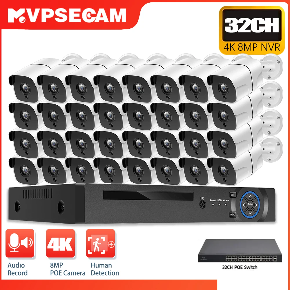 

XMEYE 4K Ai Human Detect Security Camera System 8MP POE Audio Record Outdoor Waterproof Camera 30-50m Night Vision 16CH NVR Kit