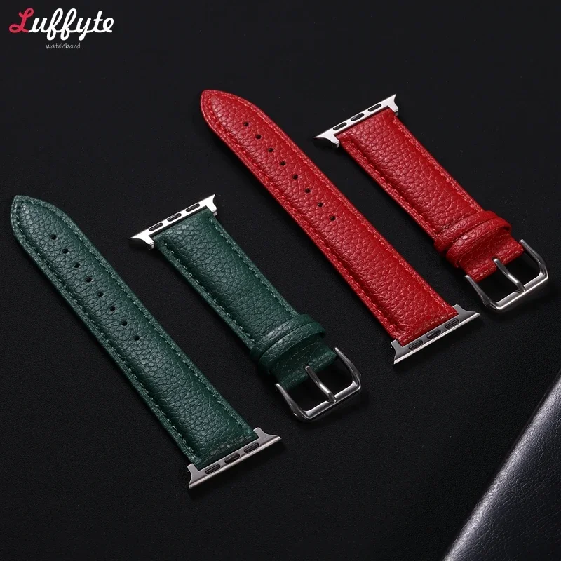 Lychee Grain Leather Strap for Apple Watch Ultra 2 Bracelet 49/45/44/42/40/41/38mm Band for Iwatch Series 9 8 7 6 5 4 3 SE image 3