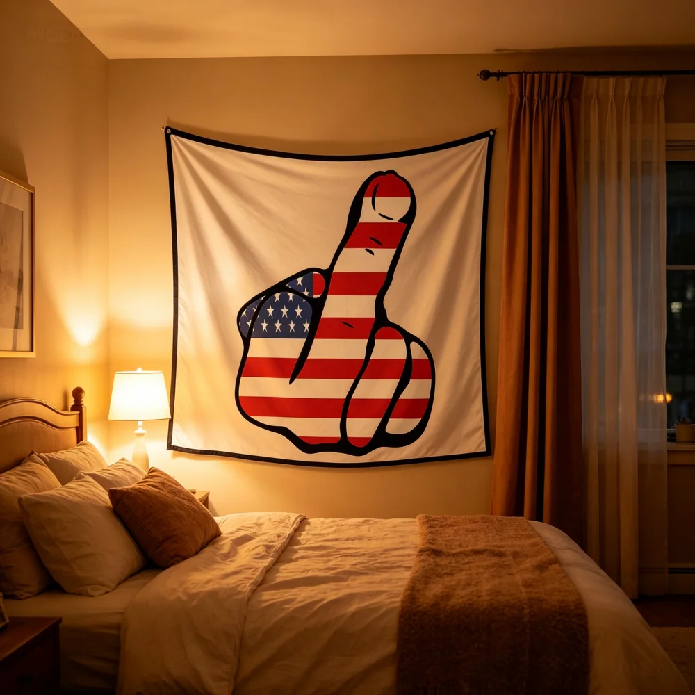 USA Flag Middle Finger Tapestry Funny Patriotic Wall Hanging for Bedroom Living Room Decor