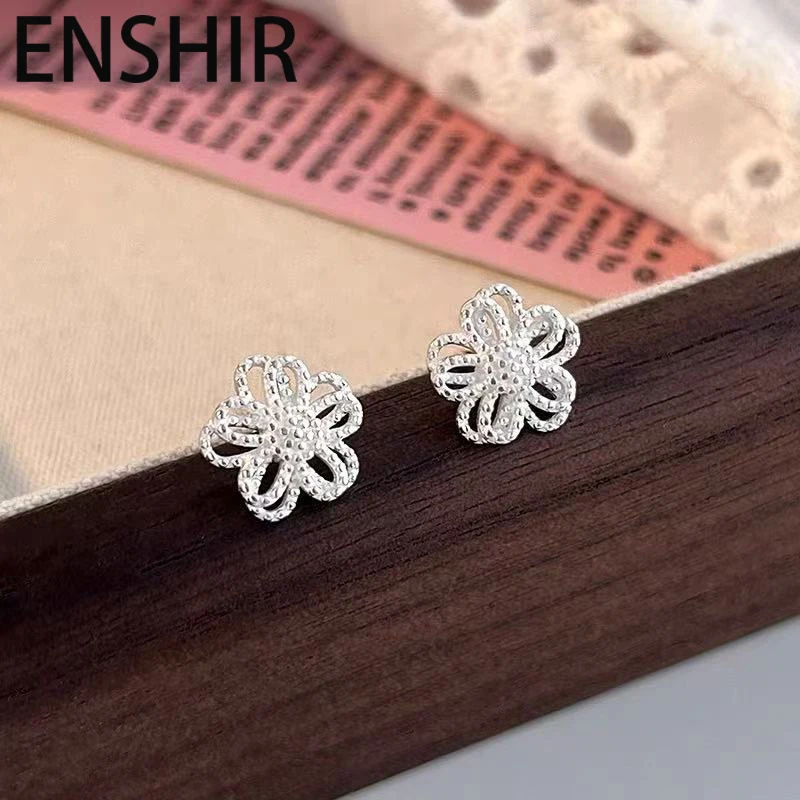 ENSHIR Silver Color Hollow Lace Flower Earrings For Women Simple Korean Temperament Summer Jewelry Gift Wholesale Daily