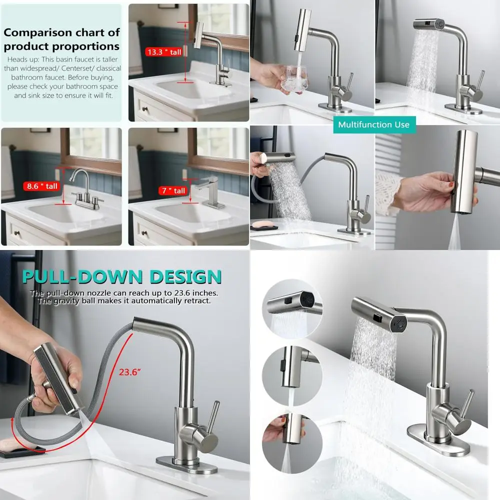 

Modern 13.3 Single Handle Pull-Out Spray Laundry Sink Faucet with Deck Plate, Brushed Nickel