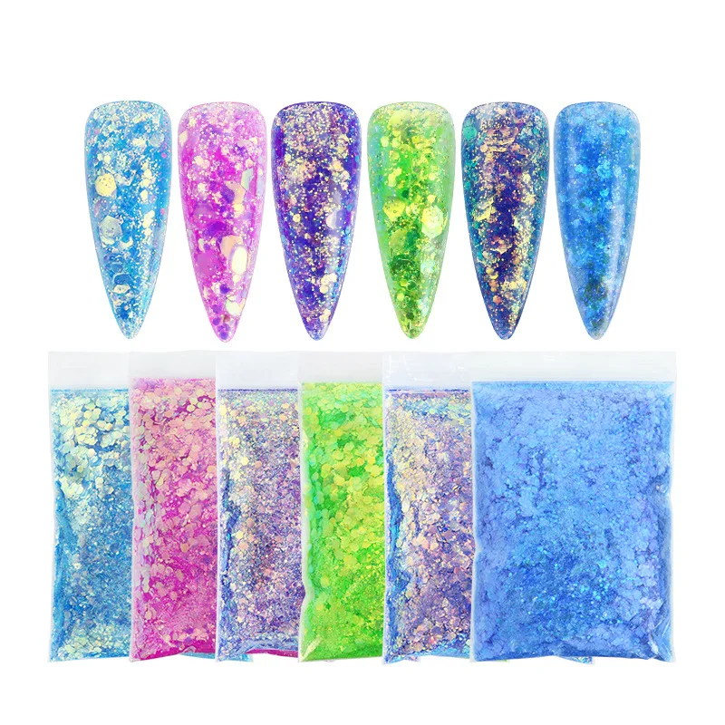 10 g/borsa Holographic Mixed Size Chunky Nail Glitter paillettes Sparkly Flakes fette Manicure