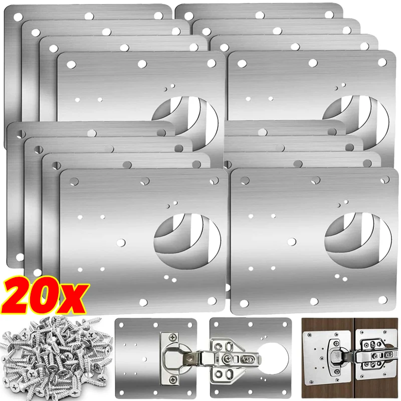 

Stainless Steel Cabinet Hinge Repair Plate Kit Drawer Door Hinge Plate Flat Fixing Brackets with Screw Home Repair Mount Tools