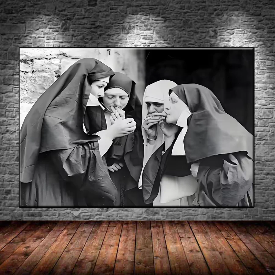 

Новый набор для алмазной вышивки: Современное черно-белое искусство, монахини, курящие сигареты, алмазная мозаика, картина-вышивка, декор