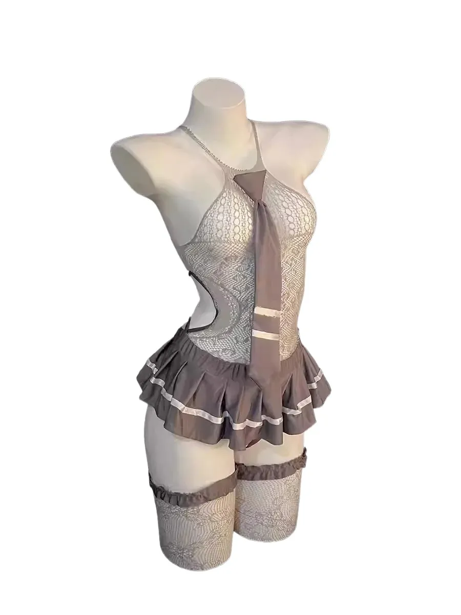Sexy, tempting, uniform, exotic lady sexy lingerie set; lace-up role-playing JK tie uniform temptation pleated skirt;