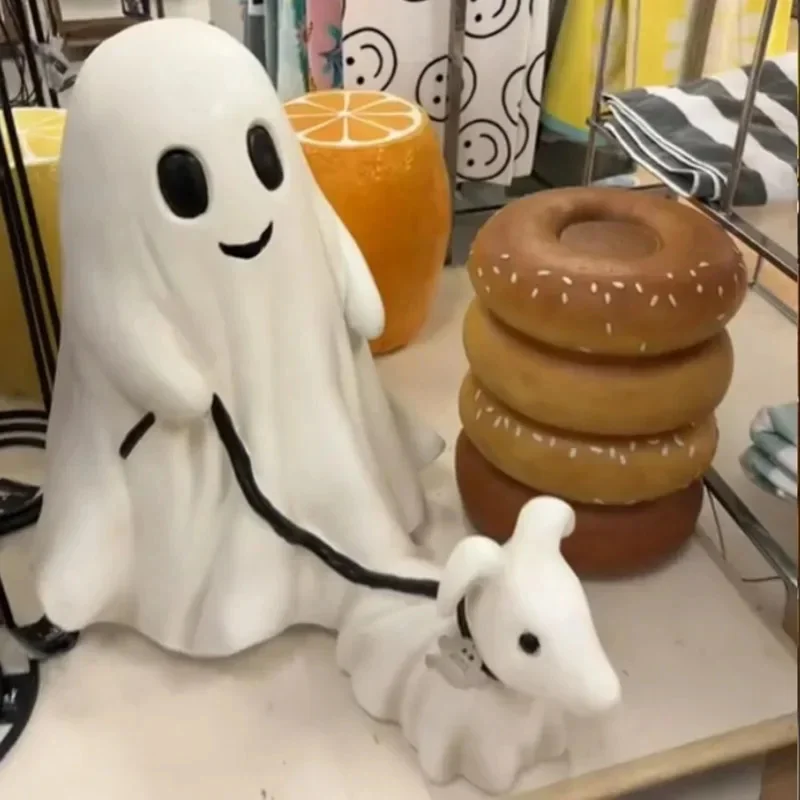

2025 Ghost Walking Dog Statue Cute Spooky Ghost Dog Halloween Ghost Dog Family Decoration Figurine Household Tabletop Decor Gift